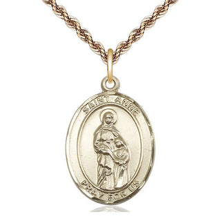 14kt Gold Saint Anne Medal Engraved Catholic Saint Jewelry