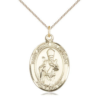 14kt Gold Saint Simon Medal Engraved Catholic Saint Jewelry