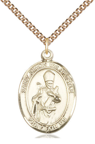 14kt Gold Saint Simon Medal Engraved Catholic Saint Jewelry