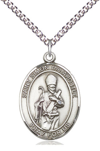 Sterling Silver Saint Simon Medal Catholic Jewelry Engraved Catholic Saint Jewelry