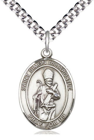 Sterling Silver Saint Simon Medal Catholic Jewelry Engraved Catholic Saint Jewelry