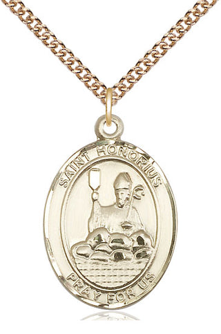 14kt Gold Filled Saint Honorius Medal Catholic Jewelry Engraved Catholic Saint Jewelry