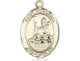 14kt Gold Saint Honorius Medal Engraved Catholic Saint Jewelry