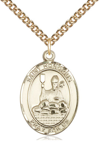 14kt Gold Saint Honorius Medal Engraved Catholic Saint Jewelry