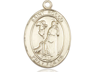 14kt Gold Filled Saint Rocco Medal Engraved Catholic Saint Jewelry