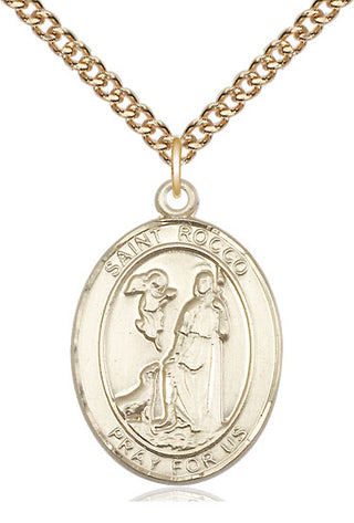 14kt Gold Filled Saint Rocco Medal Catholic Jewelry Engraved Catholic Saint Jewelry