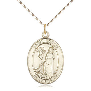 14kt Gold Saint Rocco Medal Engraved Catholic Saint Jewelry