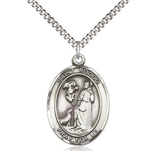 Pewter Saint Rocco Medal Catholic Jewelry Engraved Catholic Saint Jewelry
