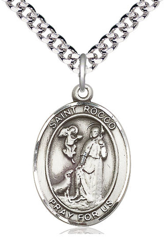 Sterling Silver Saint Rocco Medal Catholic Jewelry Engraved Catholic Saint Jewelry
