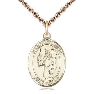 14kt Gold Saint Uriel the Archangel Medal Engraved Catholic Saint Jewelry
