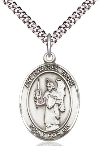 Pewter Saint Uriel the Archangel Medal Catholic Jewelry Engraved Catholic Saint Jewelry