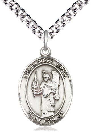 Pewter Saint Uriel the Archangel Medal Catholic Jewelry Engraved Catholic Saint Jewelry