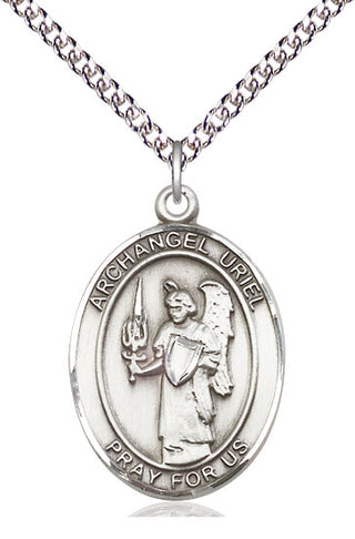 Sterling Silver Saint Uriel the Archangel Medal Catholic Jewelry Engraved Catholic Saint Jewelry
