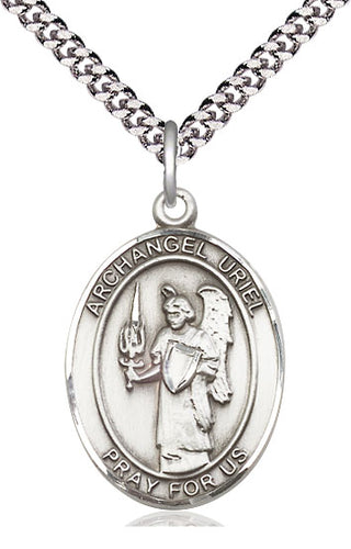 Sterling Silver Saint Uriel the Archangel Medal Catholic Jewelry Engraved Catholic Saint Jewelry