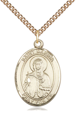 14kt Gold Saint Marina Medal Engraved Catholic Saint Jewelry