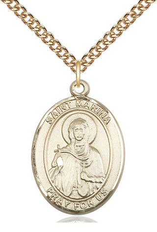 14kt Gold Saint Marina Medal Engraved Catholic Saint Jewelry