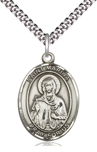 Pewter Saint Marina Medal Catholic Jewelry Engraved Catholic Saint Jewelry