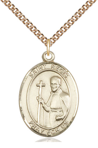 14kt Gold Saint Regis Medal Engraved Catholic Saint Jewelry