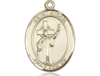 14kt Gold Filled Saint Aidan of Lindesfarne Medal Engraved Catholic Saint Jewelry