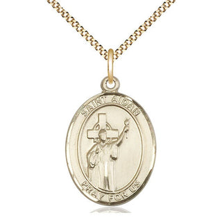14kt Gold Filled Saint Aidan of Lindesfarne Medal Catholic Jewelry Engraved Catholic Saint Jewelry