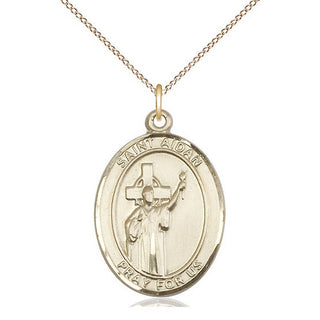 14kt Gold Filled Saint Aidan of Lindesfarne Medal Catholic Jewelry Engraved Catholic Saint Jewelry