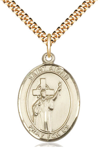 14kt Gold Filled Saint Aidan of Lindesfarne Medal Catholic Jewelry Engraved Catholic Saint Jewelry