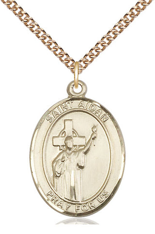 14kt Gold Filled Saint Aidan of Lindesfarne Medal Catholic Jewelry Engraved Catholic Saint Jewelry