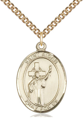 14kt Gold Filled Saint Aidan of Lindesfarne Medal Catholic Jewelry Engraved Catholic Saint Jewelry