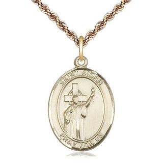 14kt Gold Filled Saint Aidan of Lindesfarne Medal Catholic Jewelry Engraved Catholic Saint Jewelry