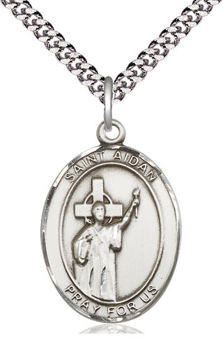Sterling Silver Saint Aidan of Lindesfarne Medal Catholic Jewelry Engraved Catholic Saint Jewelry