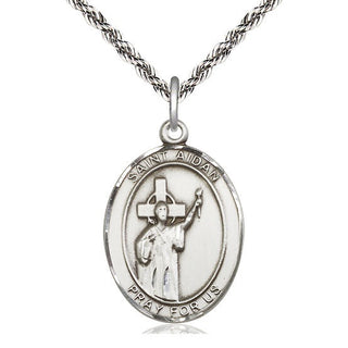 Sterling Silver Saint Aidan of Lindesfarne Medal Catholic Jewelry Engraved Catholic Saint Jewelry