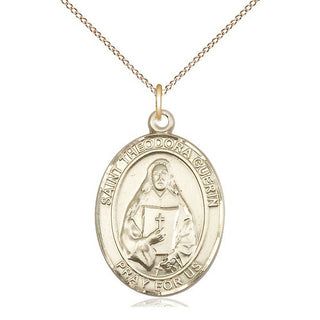 14kt Gold Saint Theodora Medal Engraved Catholic Saint Jewelry