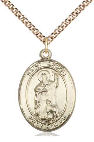 14kt Gold Saint Drogo Medal Engraved Catholic Saint Jewelry
