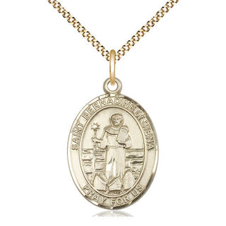 14kt Gold Filled Saint Bernadine of Sienna Medal Catholic Jewelry Engraved Catholic Saint Jewelry