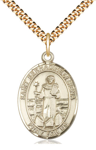 14kt Gold Filled Saint Bernadine of Sienna Medal Catholic Jewelry Engraved Catholic Saint Jewelry
