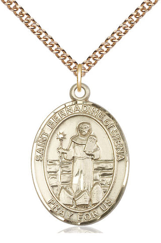 14kt Gold Saint Bernadine of Sienna Medal Engraved Catholic Saint Jewelry
