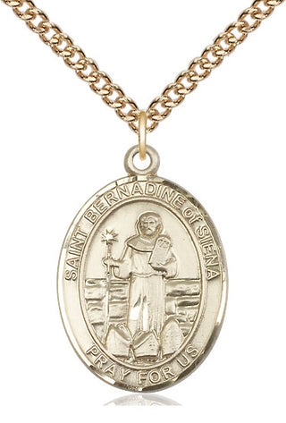 14kt Gold Saint Bernadine of Sienna Medal Engraved Catholic Saint Jewelry