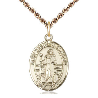 14kt Gold Saint Bernadine of Sienna Medal Engraved Catholic Saint Jewelry