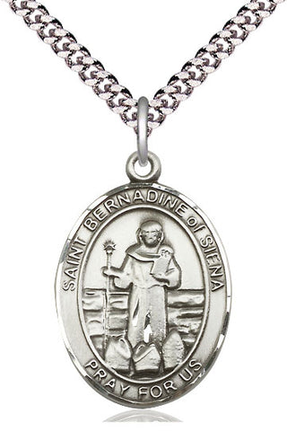 Sterling Silver Saint Bernadine of Sienna Medal Catholic Jewelry Engraved Catholic Saint Jewelry