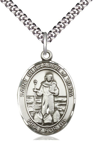 Sterling Silver Saint Bernadine of Sienna Medal Catholic Jewelry Engraved Catholic Saint Jewelry