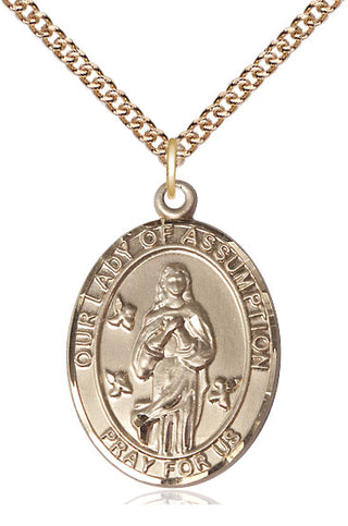 14kt Gold Filled Our Lady of Assumption Medal Catholic Jewelry Engraved Catholic Saint Jewelry