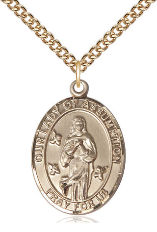 14kt Gold Our Lady of Assumption Medal Engraved Catholic Saint Jewelry