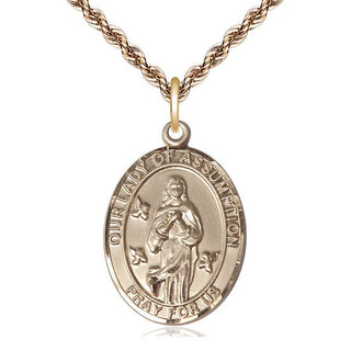 14kt Gold Our Lady of Assumption Medal Engraved Catholic Saint Jewelry