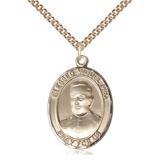 14kt Gold Blessed Miguel Pro Medal Engraved Catholic Saint Jewelry