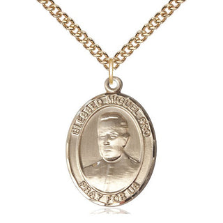 14kt Gold Blessed Miguel Pro Medal Engraved Catholic Saint Jewelry