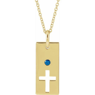 14K Yellow Natural Blue Sapphire Cross Bar 16-18" Necklace