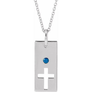 14K White Natural Blue Sapphire Cross Bar 16-18" Necklace