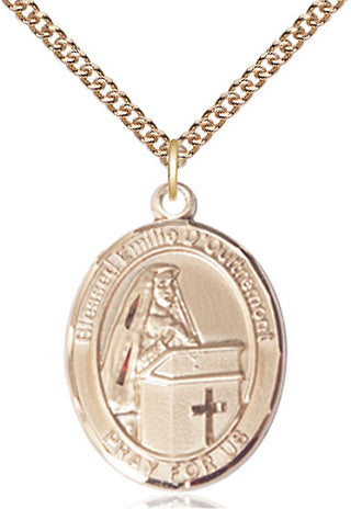 14kt Gold Blessed Emilee Doultremont Medal Engraved Catholic Saint Jewelry