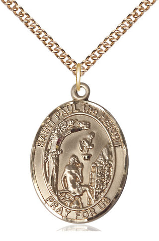 14kt Gold Filled Paul the Hermit Medal Catholic Jewelry Engraved Catholic Saint Jewelry