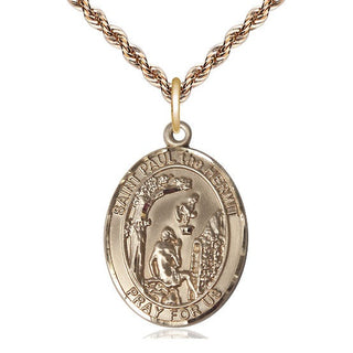 14kt Gold Paul the Hermit Medal Engraved Catholic Saint Jewelry